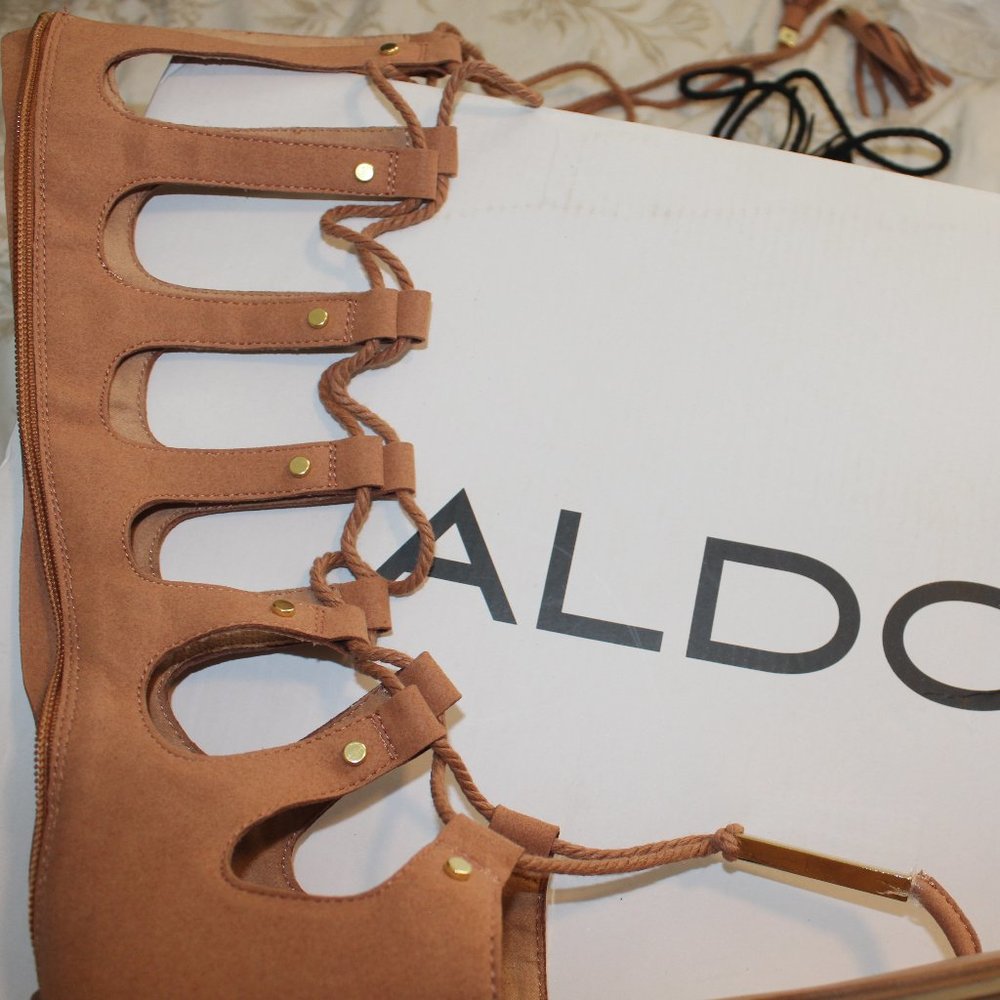 Brown suede high strap shoes